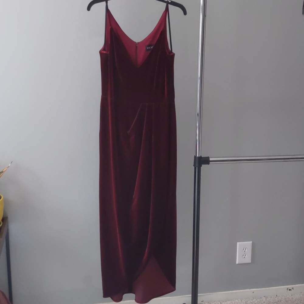 Xscape Burgundy Asymmetrical Dress